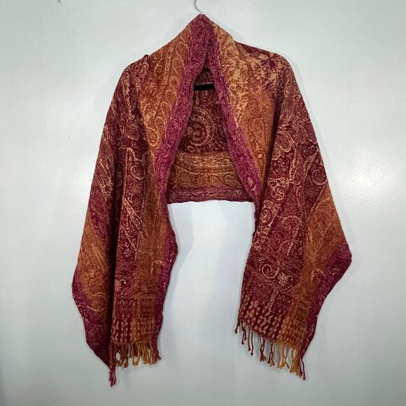 Lucky Accessories - LUCKY Scares scarfs paisley print Fringes Boho Hippie red/gold Wool one size